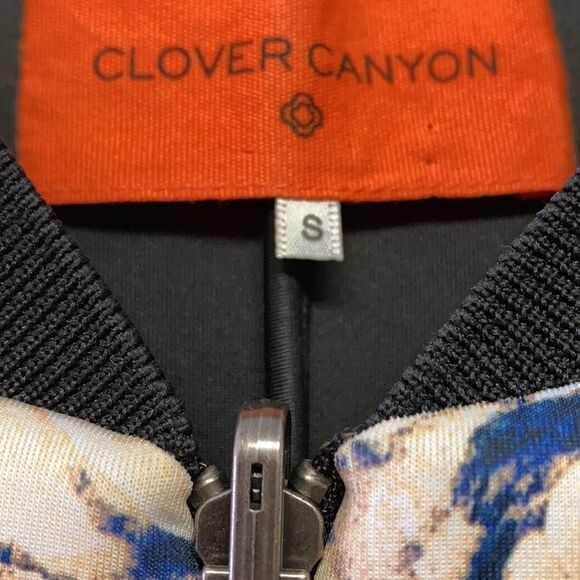 Clover Canyon Neoprene Black Gold Floral Geometric Bomber Jacket Size Small - Picture 6 of 9